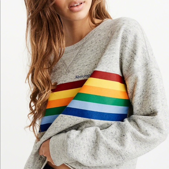 Abercrombie & Fitch RAINBOW LOGO CREW SWEATSHIRT - Picture 2 of 4